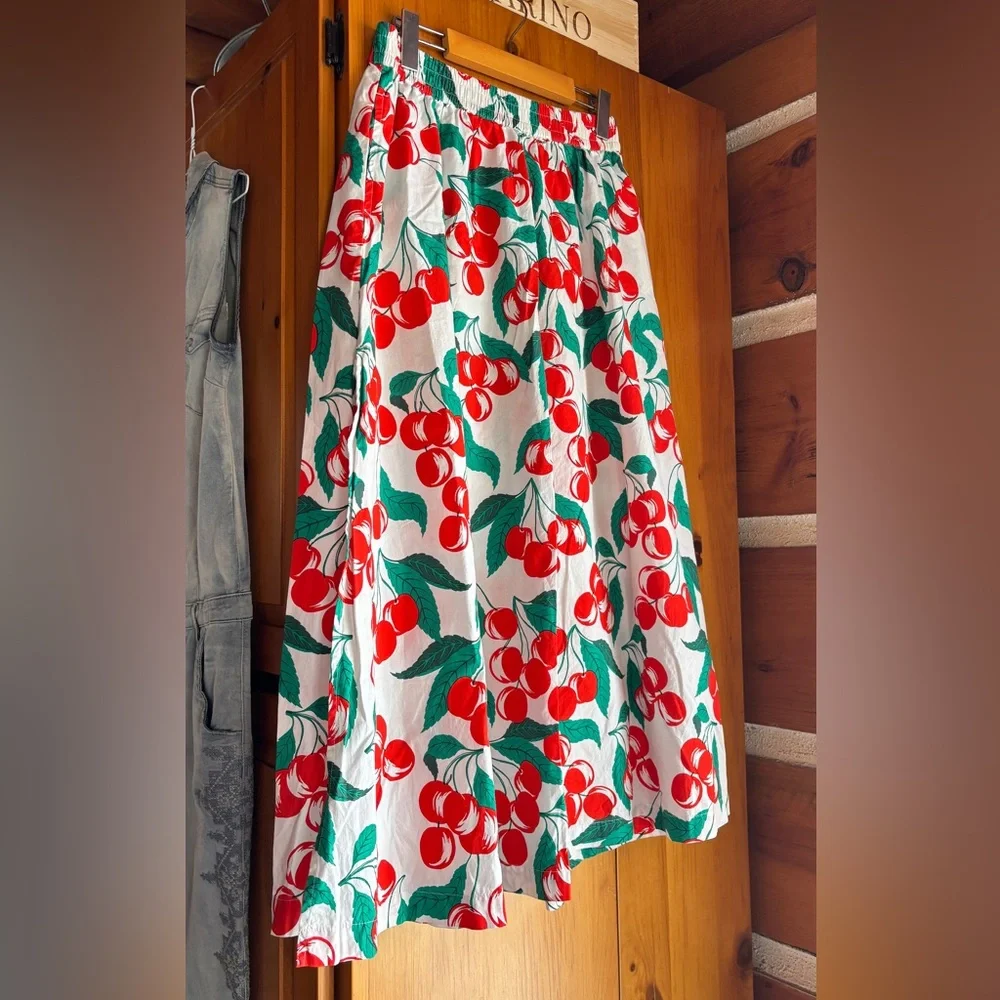 Benetton Cherry Print Set Crop Top & Midi Skirt – Size S - Picture 10 of 15